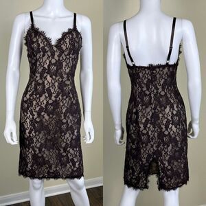 Rebecca Taylor Women Size 4 Brown Floral Lace Bodycon Midi Dress Sleevless Party